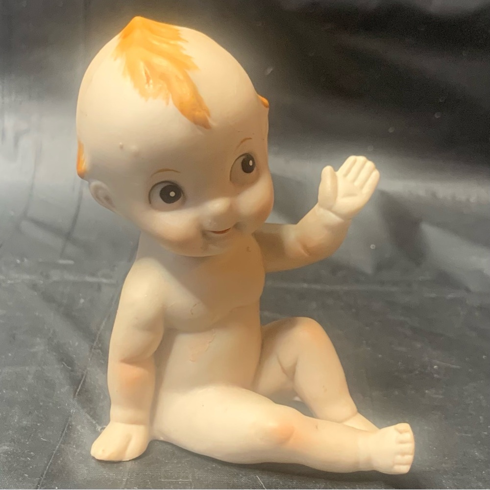 Angel Baby Kewpie doll Sitting waving with Orange Hair